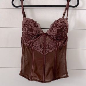LaSenza Size Medium Chocolate Brown Corset Underwire Boning lace bodice bustier